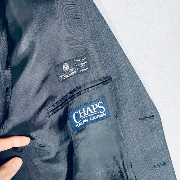 Vintage Ralph Lauren Chaps Suit Mens 44R Gray Wool 2 Piece Pinstripe 38x31 - Picture 8 of 16